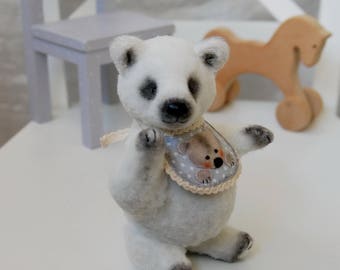 Artist teddy bear, Lucile, 6.29",16 cm, miniature bear, White, OOAK, collectible, little bear, stuffed toy, small handmade bear, mohair bear