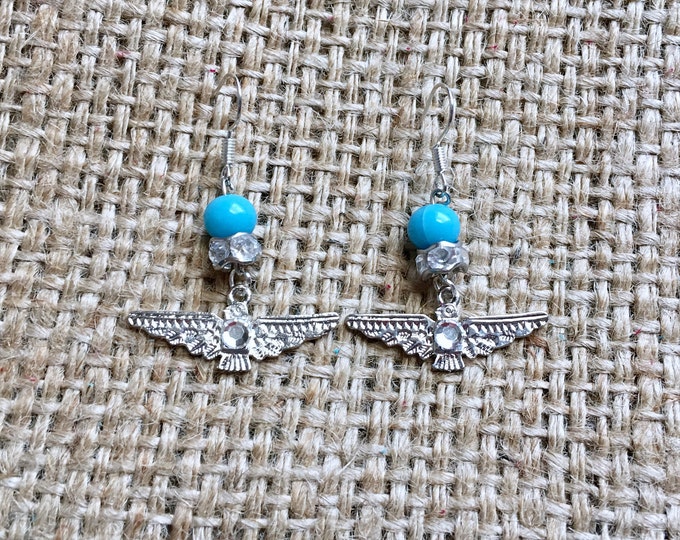 Thunderbird Earrings, Totem Earrings, Tribal Bird Earrings, Thunderbird Totem, Cowgirl Earrings, Native American, Blue Bird Earrings, OOAK