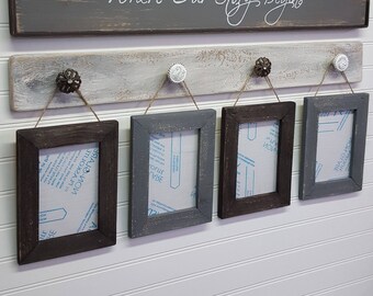 Rustic Picture Display With Frames Shabby Chic Photo Hanger Housewarming Farmhouse Wall Decor Rustic Picture Display With Frames Shabby Chic Photo Hanger Housewarming Farmhouse Wall Decor