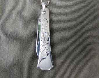 Sterling silver little pocket knife necklace