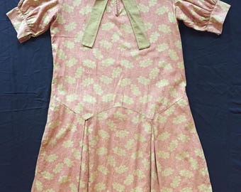 1920s printed cotton drop waist dress