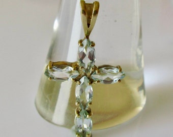 Gold and blue Topaz Cross Pendant