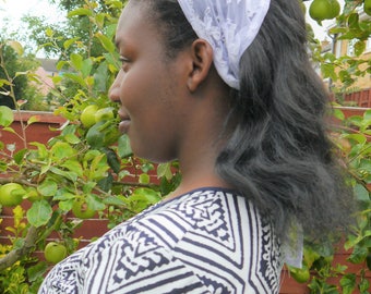 White Lace Veil Head Covering Scarf Headband