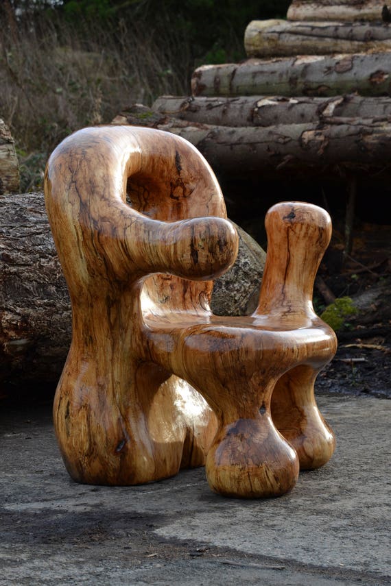 Hand carved wooden sculptural Chair Chair No.4 in Spalted