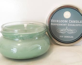 Green Peppermint Eucalyptus Soy Candle - Motivation Aromatherapy - Mint Scented Candle - Essential Oil Candle - Medicinal Soy Candle