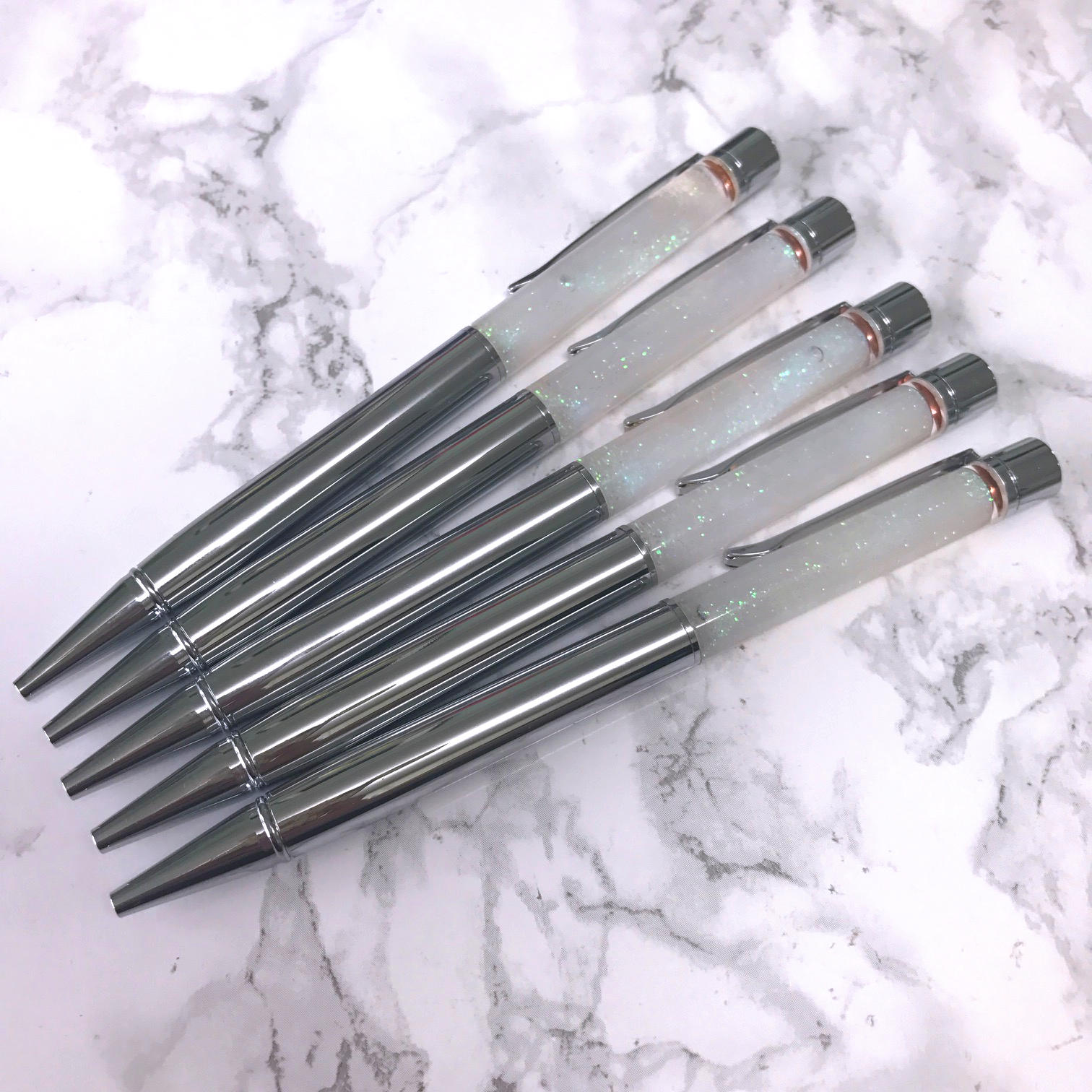 Silver Chrome Floating Glitter Filled Sparkle Foil Pen