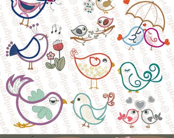 Little Birds Applique set of 11 embroidery designs sewing brother emb hus jef pes dst with resizer-converter software included