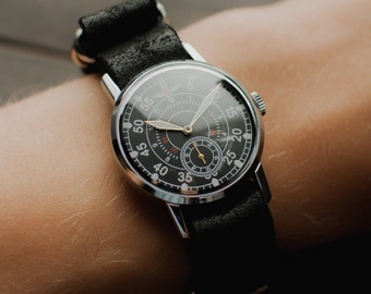 Military black watch Zim-Pobeda, mens watch, vintage watch, soviet watch, mens watches, russian watch, montre homme