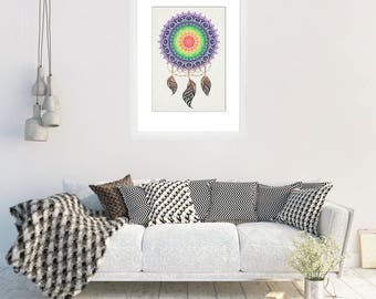 Mandala print, Mandala wall art, Wall decor, Multi-colour Mandala