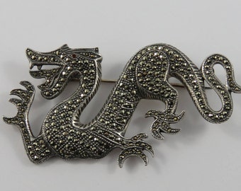 Sterling Silver Marcasite Dragon Brooch