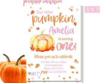 Pumpkin Birthday Invitation,Little Pumpkin Birthday Invitation, Pumpkin first birthday invitation,Fall Birthday Invitation,Digital File.