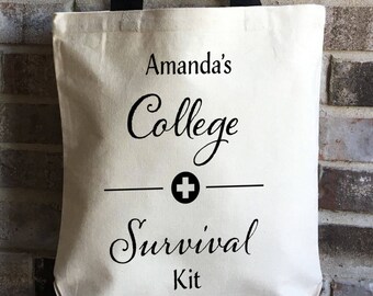 Personalized College Student Gift - Customized Back to School Bag - College Survival Kit - Large Canvas Book Bag - Large Tote Bag - Shopping