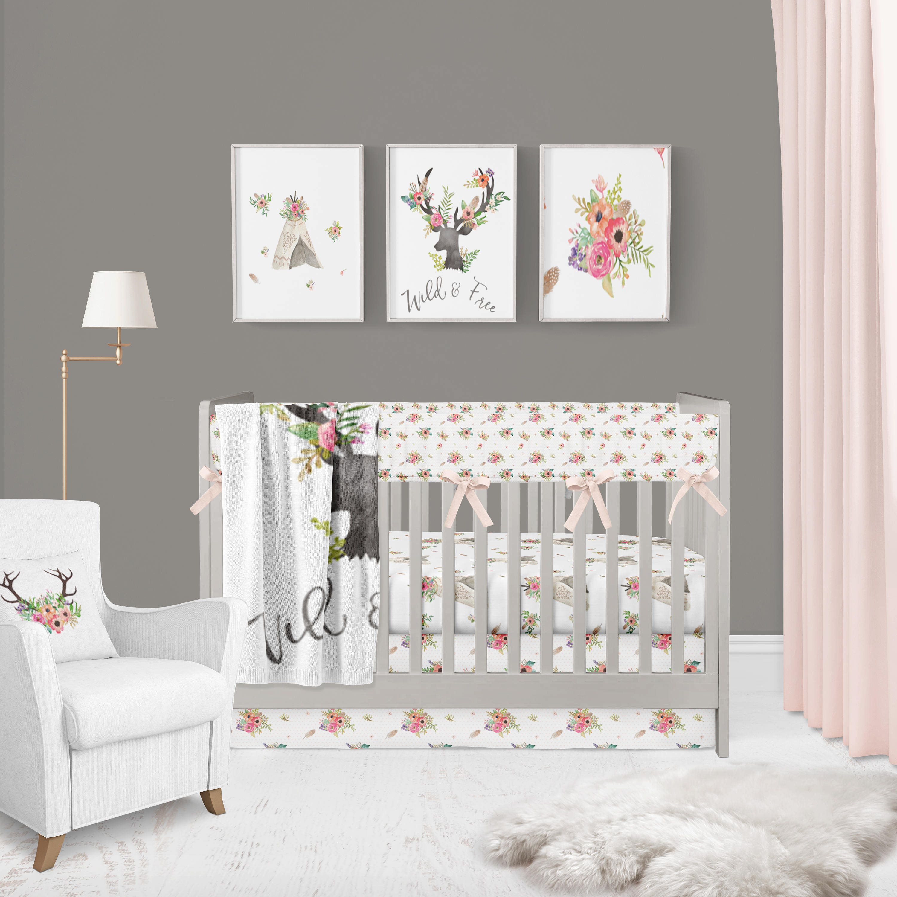 Deer Floral Nursery Bedding Deer Girl Nursery Deer Minky