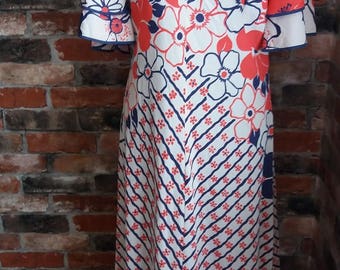 Vintage - 1970s dress Red/White/Blue Size 12 UK