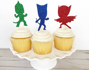 PJ Masks Cupcake Toppers / PJ Masks Birthday Party Decorations / Gekko, Owlette, Catboy Cupcake Toppers / PJ Masks Cake Topper /