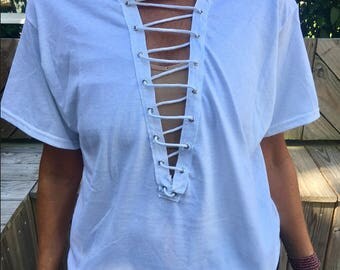 Lace Up T-Shirt // White