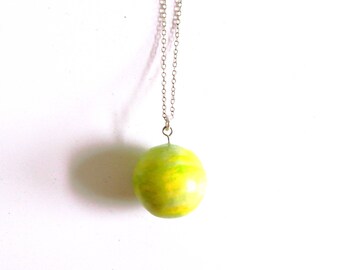 Green Geometric Necklace, Ceramic Jewellery, Clay Pendant, Clay Necklace, Colourful Summer Jewelry, Gift for Women, Sterling Silver Necklace