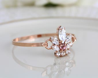 Bridal Wedding bracelet, Rose gold bracelet, Bridal bracelet, Swarovski crystal bracelet, Bangle bracelet, Crystal Cuff bracelet, Wedding