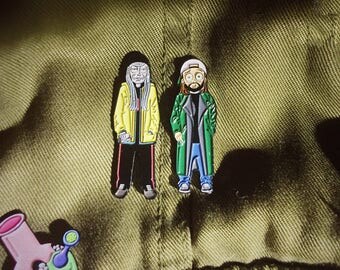 Rick and Morty Pins (2 Pins) | Jay Rick and Silent Morty Mashup Enamel Pins Set / Eyes Glow in The Dark