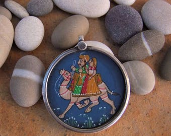 Miniature pendant. Silver pendant with portrait of the kings of Rajasthan. Silver Pendant with miniature of the Kings of Rajasthan.