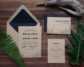 38. Sample-Rustic Mountain Ridge Wedding on Kraft paper Monogram, Misty Mountain Range in White Ink Outdoor Woodland Destination