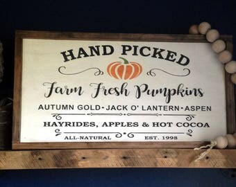 Farm Fresh Pumpkins Farmhouse Style Frame Sign 13.5"x25.5". Farmhouse Fall Decor, Fall Farmhouse Sign, Rustic Wood Sign, Rustic Pumpkin Sign