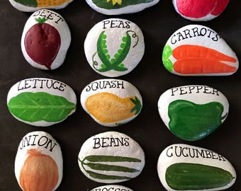SET: 13 Vegetable Garden Stone Marker Painted Rocks -- Less than 2.25 Each in a Set! SPECIAL 10% OFF!