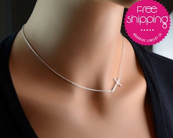 sideways cross necklace.sterling silver.cross necklace.sideways initial necklace.cross necklace women.initial necklace.silver cross.cross