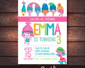 Trolls Birthday Party, Trolls Birthday Invitation, Trolls Invites, Trolls Printables, Trolls Invitation, Trolls Movie