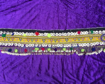 rainbow festival belt - gypsy - tribal belt- vintage kuchi tassel detail - coin belt