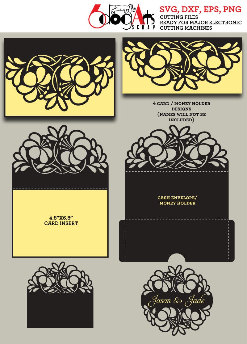 Download 4 Lace Envelope / Card Templates Digital Cut SVG DXF Files