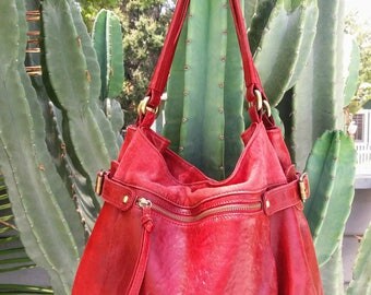 Vintage Oxblood Red Leather hobo shoulder bag