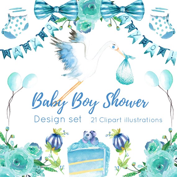 baby shower clipart Watercolor baby shower baby shower boy