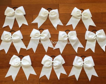 White cheer bows, football cheer bows, white cheerleading bows, white big bows, cheer bows senior, cheer bows cheap, teen hair accessories