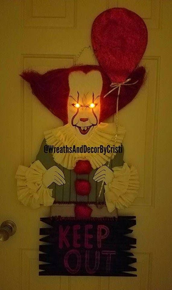 IT clown wreath IT clown door hanger halloween door hanger.