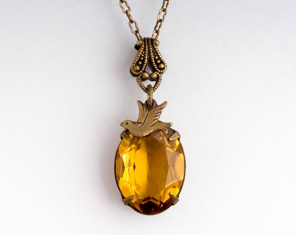 Yellow Topaz Crystal Necklace Swarovski Crystal Pendant