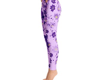 thumbnail image 2 of One Size Rhinestone Bling Purple Butterfly Floral Leggings - Poly Spandex Yoga Pants 2 of 2
