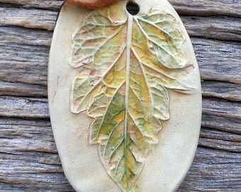 Ceramic Pendant Rustic Large Leaf Stoneware by Mary Harding