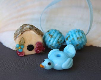 Elizabeth Creations LITTLE BIRDIE artisan lampwork matching beads Sra