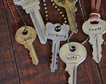 Hand Stamped Key Necklace - Custom Word Key - Custom Name Key - Hand Stamped Jewelry - Personalized Key Necklace - Inspirational Jewelry