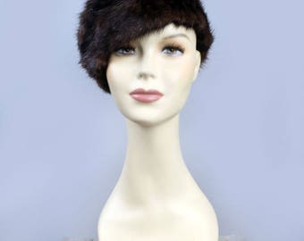 Real Brown Mink Fur Hat Beret Style Vintage 50's 60's