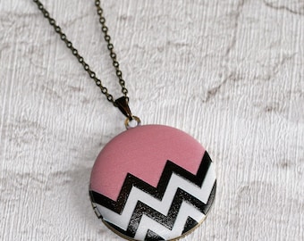Geometric Locket Necklace, Chevron Necklace