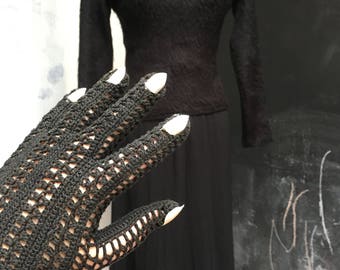 kitty halloween gloves Schiaparelli look short black medium large