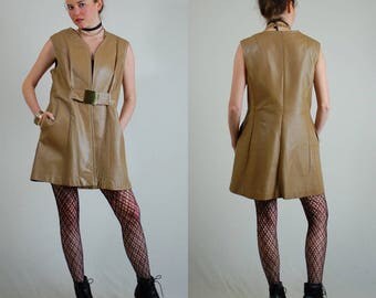 JOSEPH MAGNIN Vintage 60s Tan Leather Joseph Magnin Space Age Avante Garde Mod Tunic Vest (m l)