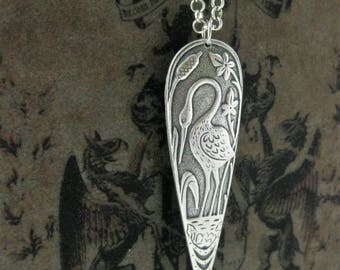 Silver Heron Necklace The Wading Pool Aquatic Birds Egrets Bitterns Cranes Tear Drop Bird Necklace Birds Bird Lover Bird Jewelry Egyptian