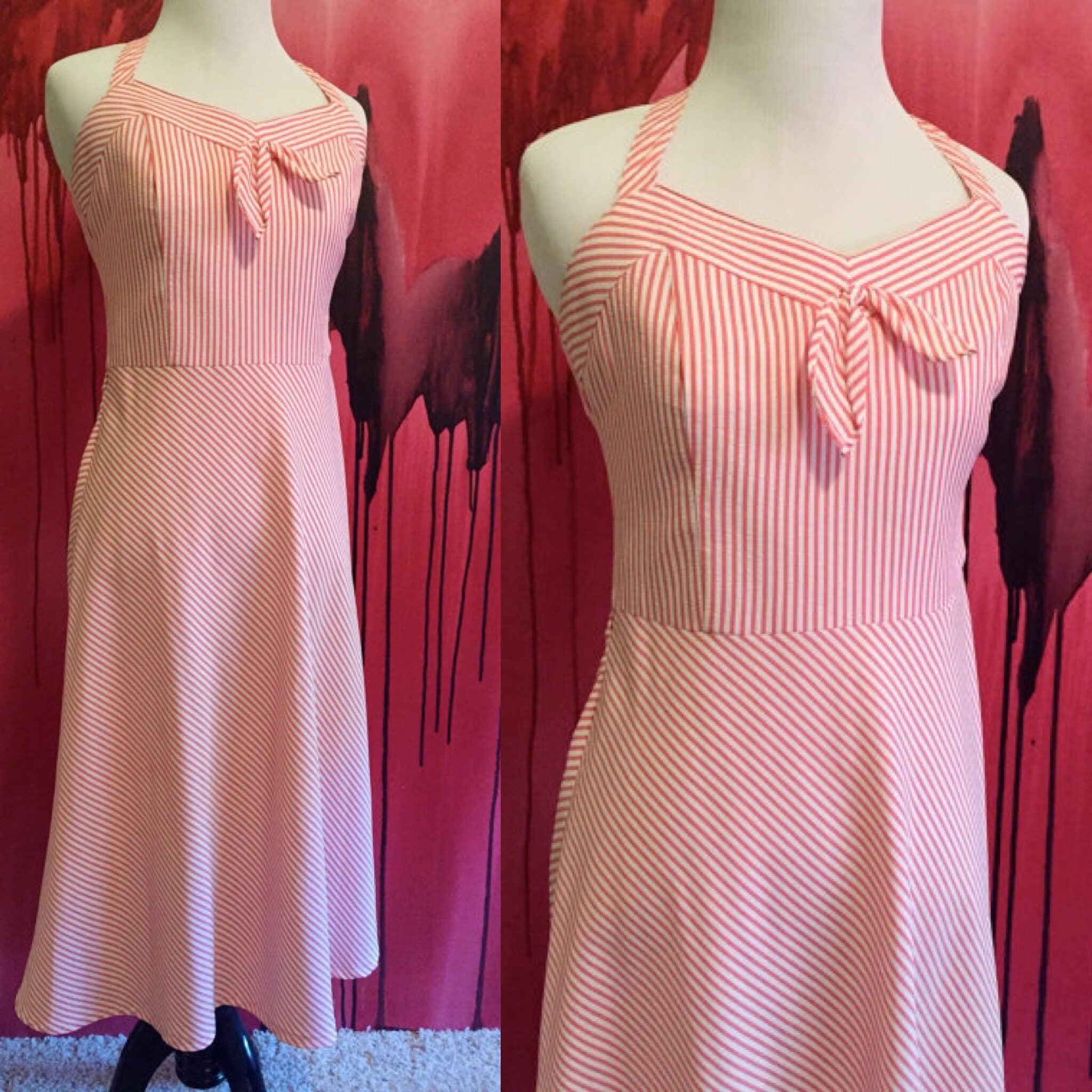 Candy striper dress vintage 1980s does 1950s dress in red and