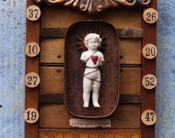 Assemblage Art Shrine Found Object Mixed Media Vignette "Live in your strength"