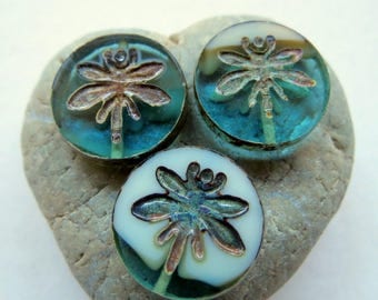 NEW SWIRLED DRAGONFLIES . Czech Picasso Glass Beads . 18 mm (2 beads)