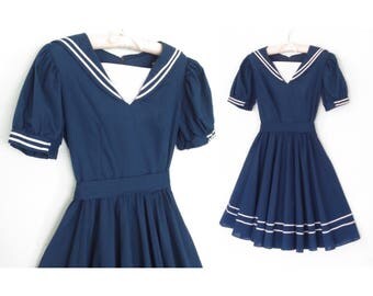 Vintage Sailor Dress * Nautical Dress * 70s Mini Dress * XS - Small