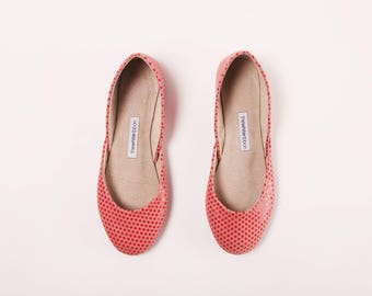 Handmade Leather Ballet Flats | Red Polka Dots | Ballet Flats | Last Pair, size 38 | Ready to Ship
